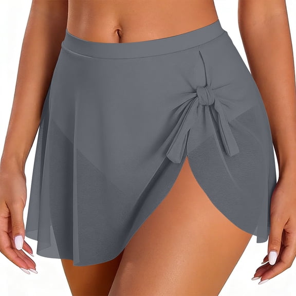 YSUEJPF Womens High Waisted Mini Swim Skirt Tie Knot Mesh Bathing Suit Bottoms Wrap Skort Beachwear