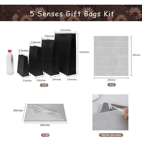 5 Senses Birthday Gift Bag Set with Balloon Banner, Tissue Paper & Rose Petals for Him