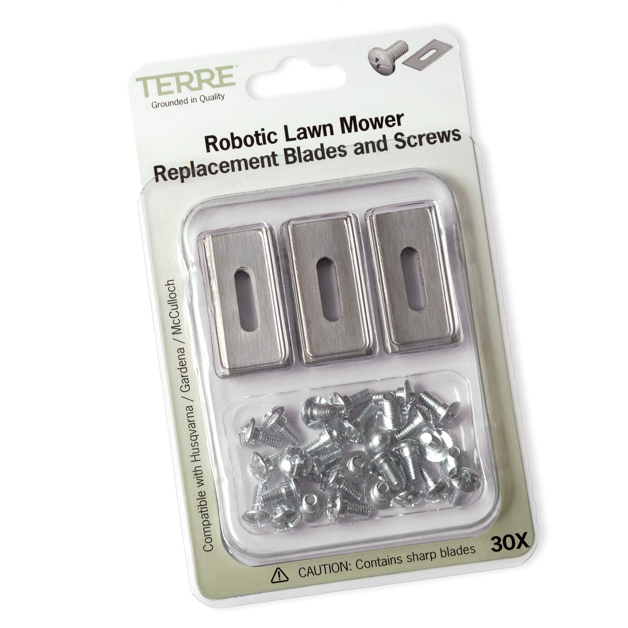 Terre Products, 30 Pack, Robotic Lawn Mower Replacement Blades, Compatible with Husqvarna Automower, Gardena Sileno, McCulloch ROB S Series, and more