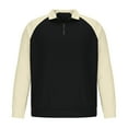 thumbnail image 4 of GuangCheng George Mens Half Zip Shirts Pullover Raglan Sleeve Contrast Color Block Sporty Athletic Fit Stretch Casual Blouses,Khaki,M, 4 of 7