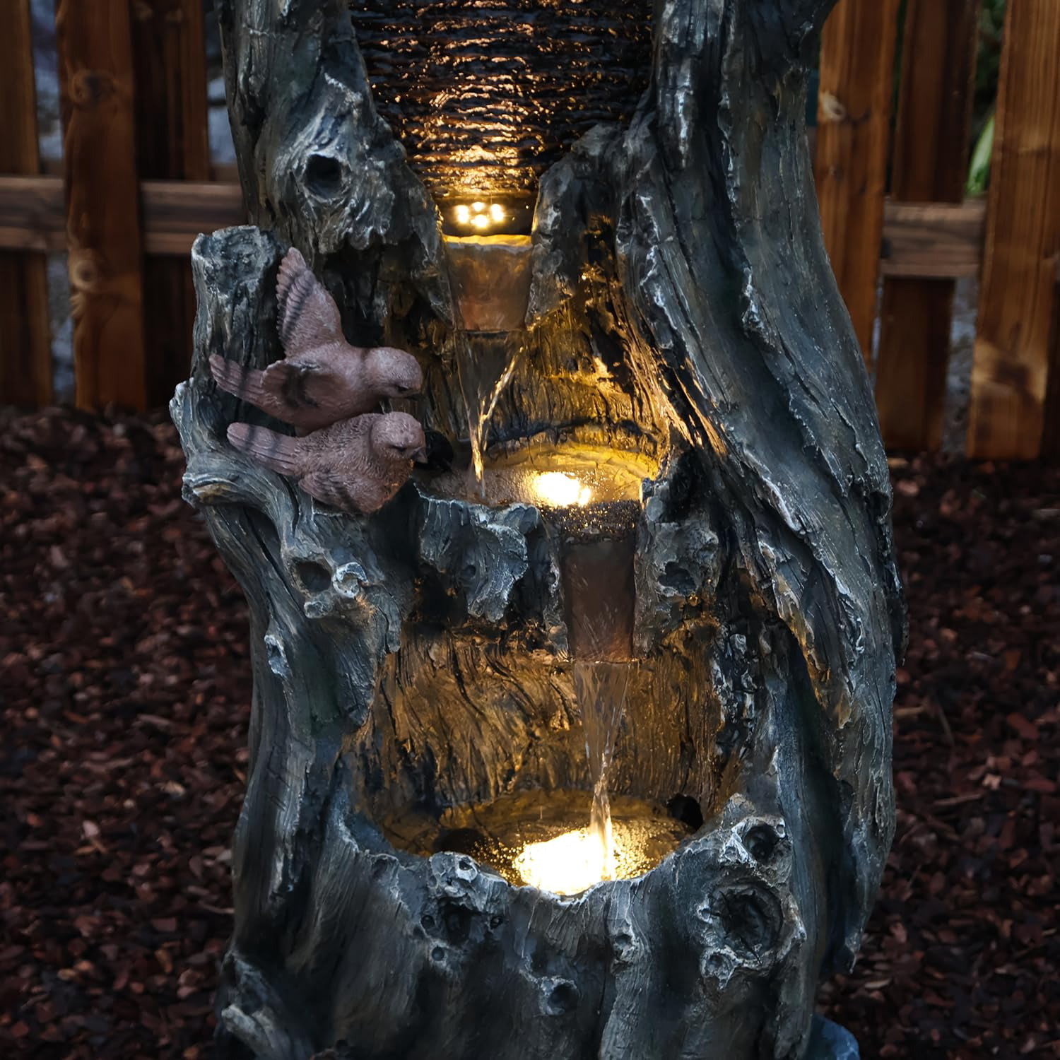 50.79" H Outdoor Rainforest Waterfall Tree Trunk Fountain with Bald Eagle Outdoor Cascading Water Feature for Garden Patio Backyard Landscape Decor 3-Tier Water Fountains