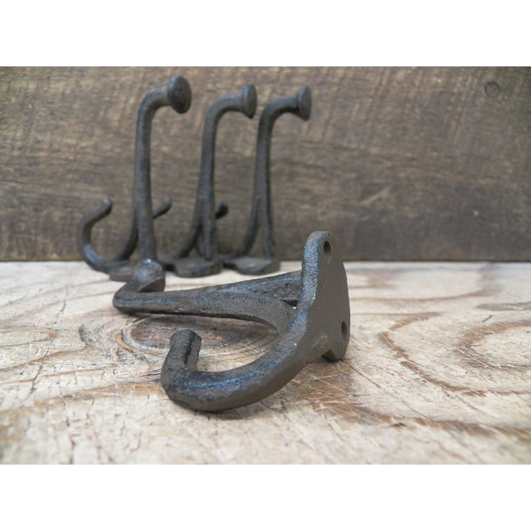 Lot 4 Antique-Style Double Rustic School COAT HOOK Cast Iron Wall Mount  Hardware