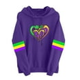 thumbnail image 2 of Uootdi Mardi Gras Womens Drawstring Hoodies for Women Carnival Crewneck Heart Print Hooded Long Sleeve Pullover Festive Color Block Loose Sweatshirts Gift, 2 of 4