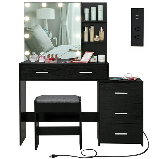 USIKEY Large Vanity Set with 10 LED Lights and Charging Station, Makeup