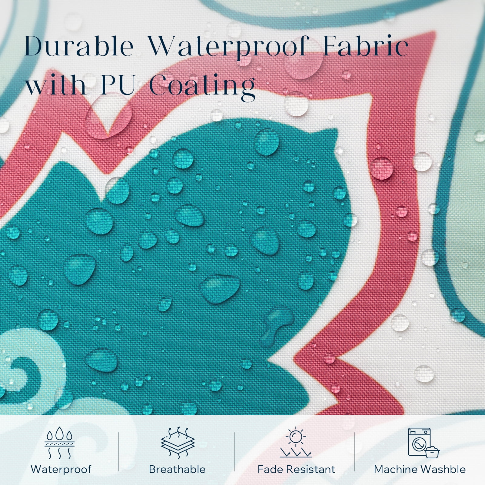 Phantoscope Set of 4 Outdoor Waterproof Faux Leather Throw Pillows Geometric Boho Decorative with Inserts for Patio Garden 18 x 18 inch Teal & Pink