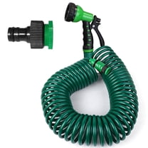 49.2ft Coil Garden Hose TeqHome EVA Flexible Coiled Water Hose with 3/4” and 1/2” Adapter 7 Spraying Modes Self-coiling Water Hose for Boat Garden Yard Patio