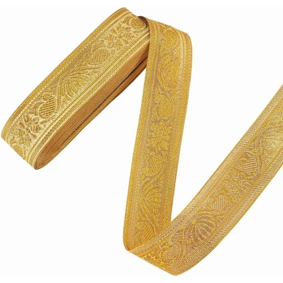 10 Yards Jacquard Ribbon Gold Emobridered Woven Ribbon 1-5/8 Inch Fabric Trim Curtain Trim for DIY handcrafting