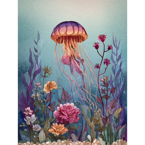 Jellyfish Watercolor Canvas Print Wall Art Home Decor for Living Room Bedroom Office Bathroom Dining Room