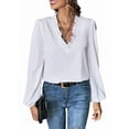 thumbnail image 2 of Women Long Lantern Sleeve Blouse Tops V Neck Shirts Loose Blouses White M, 2 of 9