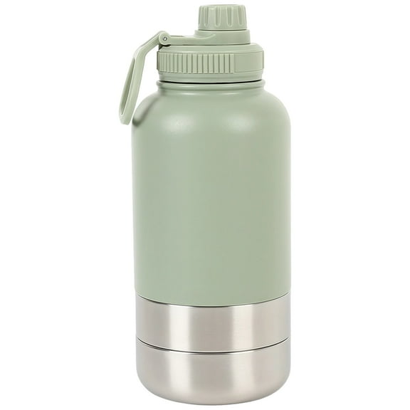 Insulated Pet Water Bottle,Stainless Steel Dog Cat Travel Water Dispenser,Food & Hydration Bottle,Leak-Proof Portable Feeder with Double Bowls for Outdoor Hiking Walking(Green)