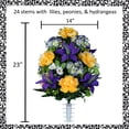 thumbnail image 2 of Sympathy Silks Artificial Cemetery Flowers - Purple Lily and Yellow Peony - Bouquet with Vase, 2 of 7