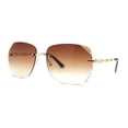 thumbnail image 2 of Womens Rimless Rhinestone Jewel Diva Metal Rim Sunglasses Gold Brown, 2 of 4