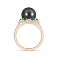 thumbnail image 2 of ANGARA Tahitian Cultured Pearl Floral Ring with Emeralds in 14K Rose Gold for Women | June Birthstone, Birthday, Anniversary, Jewelry Gift for Women | Pearl Ring, 2 of 8
