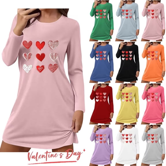 Taqqpue Valentines Nightgowns for Women Heart Printed Cotton Night Gown Long Sleeve Sleepshirts V Neck Night Shirt Soft Sleepwear