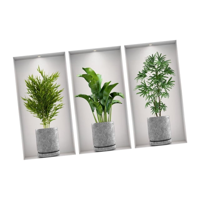 3 pegatinas de pared con plantas en maceta, decoración de fondo de PVC, modernas y decorativas para bricolaje. 45 cm x 23 cm