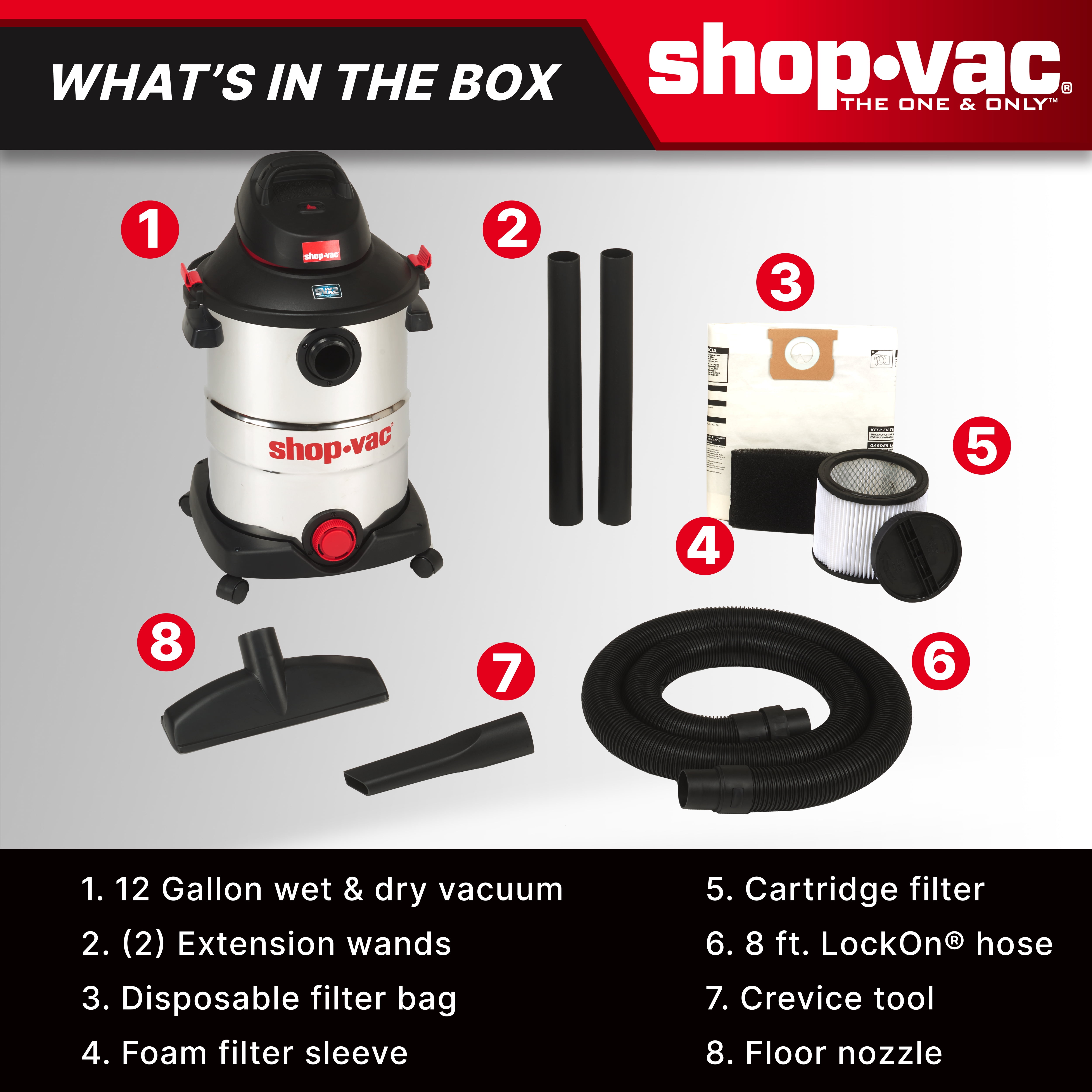 Shop-Vac 12 Gallon 5.5 Peak HP Stainless Steel Wet Dry Vacuum 5989505