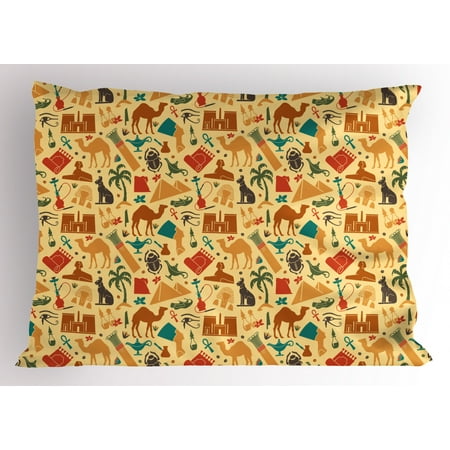 Pyramid Pillows For Reading Egyptian Pillow Sham Ancient Civilizations Travel Theme Archeological Elements Pyramids Camels Queens, Decorative Standard Queen Size Printed Pillowcase, 30 X 20 Inches, Multicolor, by Ambesonne ()
