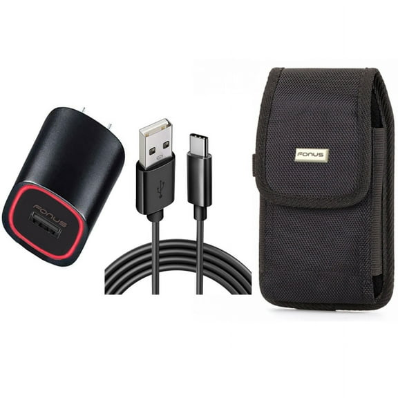 Home Charger & Case Belt Clip for iPhone 15 Pro Max - 2.4A USB Cable TYPE-C 6ft and Swivel Holster Rugged Cover O3O for iPhone 15 Pro Max (6.7")