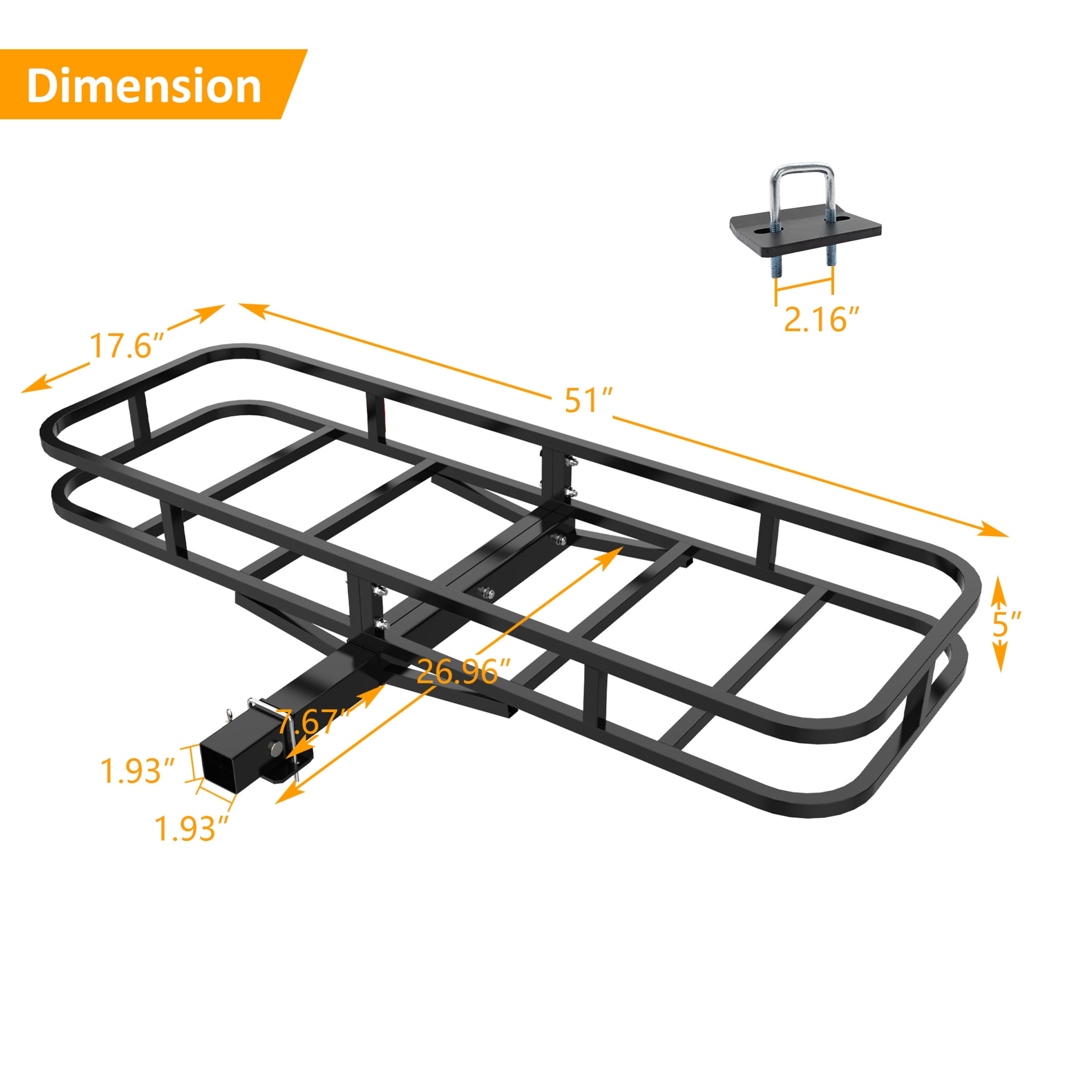 Noble House 51" Heavy-Duty Alloy Steel Cargo Basket with Safety Reflectors, 500 lbs Capacity, Powder-Coated, Black