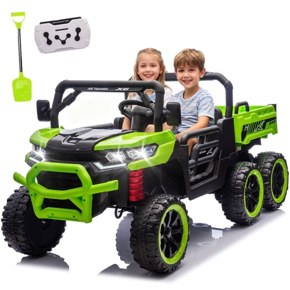 Xuanlur 24V Ride on Toys for Big Kids W/22" Seat, 4WD 6X6 2 Seater Ride On Dump Truck with Remote Control, 3 Speeds, High Efficiency Battery, 4X100 Motors, Music, Ride On Car for Boys Girls, Green