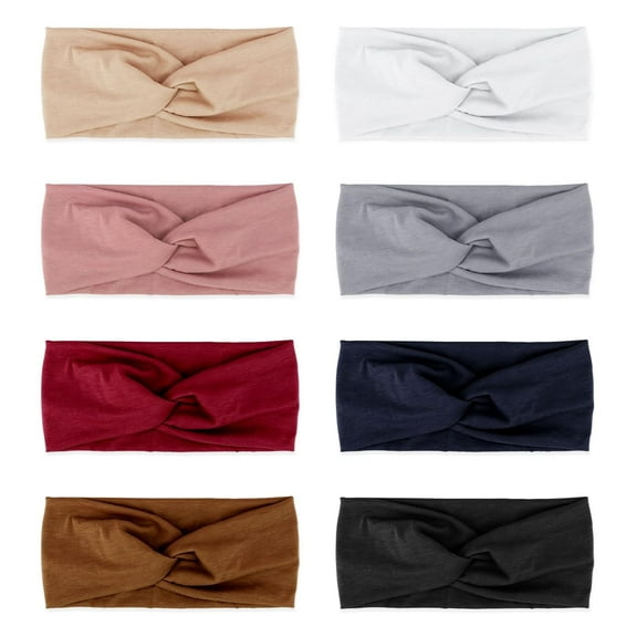 TIFOR Headbands for Women Non Slip Turban Headband Boho Wide Head Band Womens Hair Wraps Accessories for Teen Girls 8 Pack Solid Colors