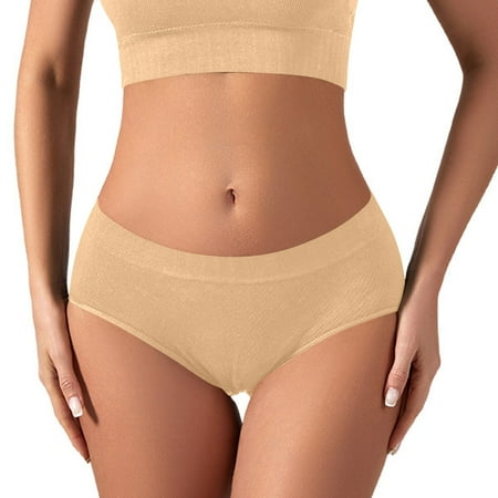 Scyoekwg Womens Underwear Comfort Solid Color Stretchy Knickers Mid Waisted Underwear Ladies Underpants Hipster Panties Underpants(Beige M)