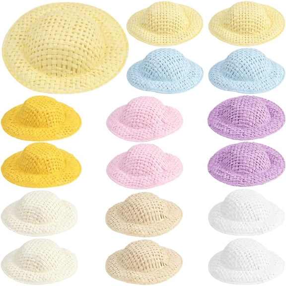 40Pcs Mini Woven Hats Tiny Straw Hat 2 Inch Small Cowboy Caps Colorful Miniature Cloth Caps Handmade Woven Knitting Hat for Christmas