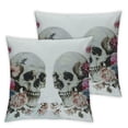 thumbnail image 2 of JRXY Throw Pillow Cover Flower Skull Day of Dead Vintage Rose Peony Halloween Design Gothic Decor Lumbar Cushion for Sofa Couch Bed, 2 Pcs 22x22in, 2 of 6