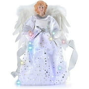 12 Inch White Angel Christmas Angel Tree Topper, with 10 Warm LED Lights for Christmas Tree Decoration