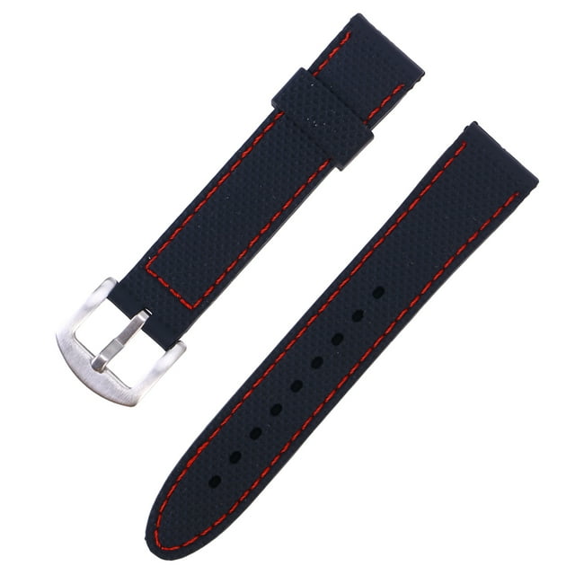 Watch Strap Waterproof Durable Silicone Watch Band Breathable Watch Wristband for Replacement 20mm (Black with Red Line)