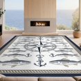thumbnail image 2 of Design&I 8'x10' Washable Area Rug Nautical Beachy Compass Motif Border Bathroom Theme Themed Fish Flowing Dynamic for Living Room, Family Extra Large Skid-Resistant Low Profile, 2 of 7