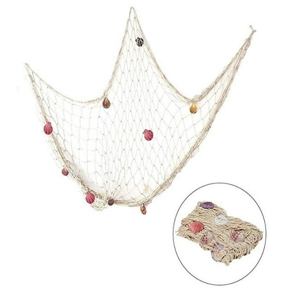 Natural Fishing Net Wall Decor with Sea Shells for Home Bedroom Mediterranean Style Decoration and Beach Theme Party Wedding Decoration