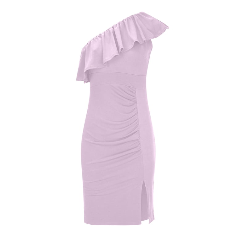 open lace back dress Xscape Women's Ruched Ruffled One-Shoulder Dress - White