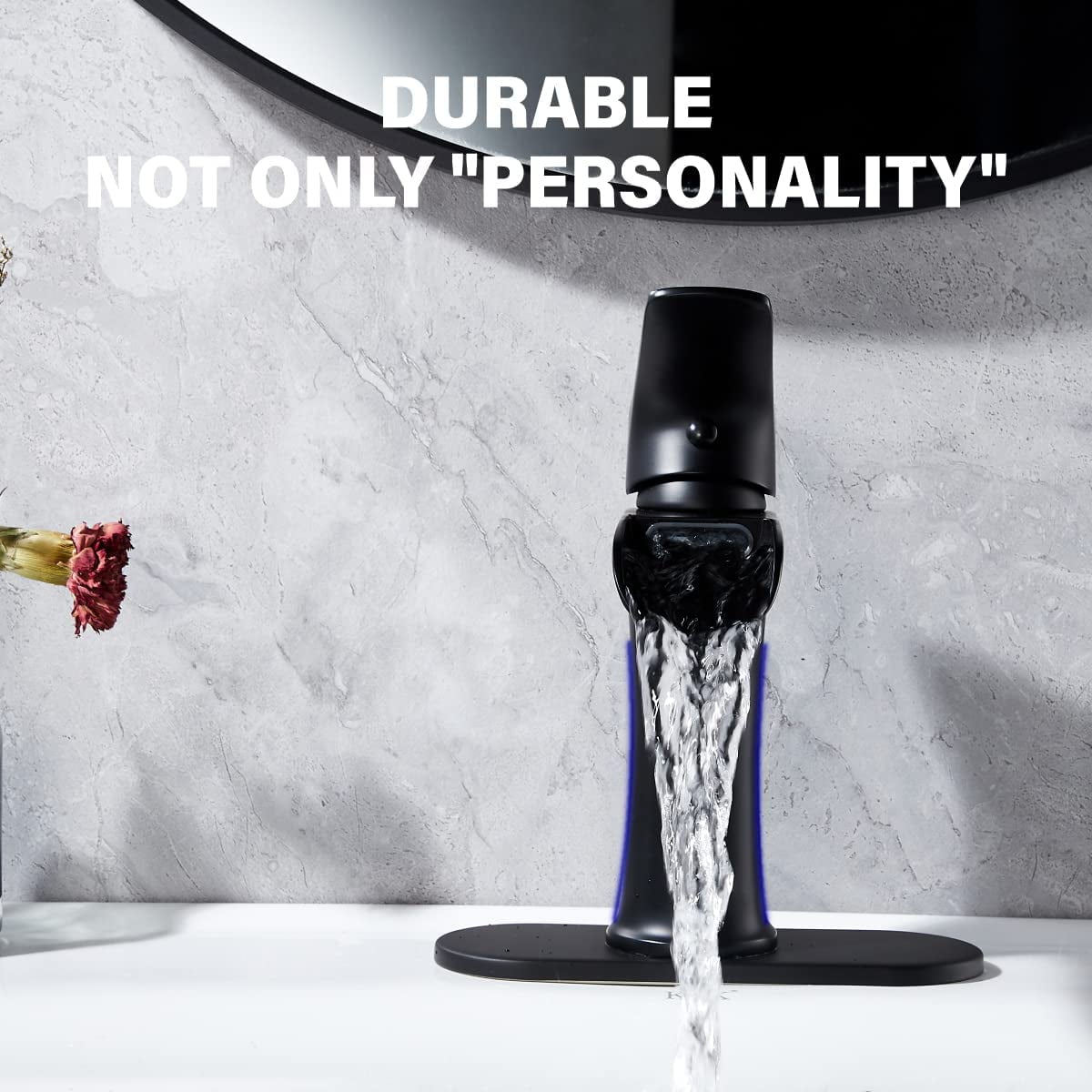 Matte Black Bathroom Faucet YUNDOOM Waterfall Bathroom Sink Faucet with Pop Up Drain Single Handle One Hole or Three Holes Vanity Faucet Farmhouse RV Bathroom Basin Faucet