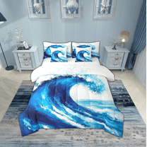 Erosebridal Ocean Waves Bedding Sets Twin Size,Marine Theme Comforter Sets with Sheets,Sea Decoration,Breathable,7pcs