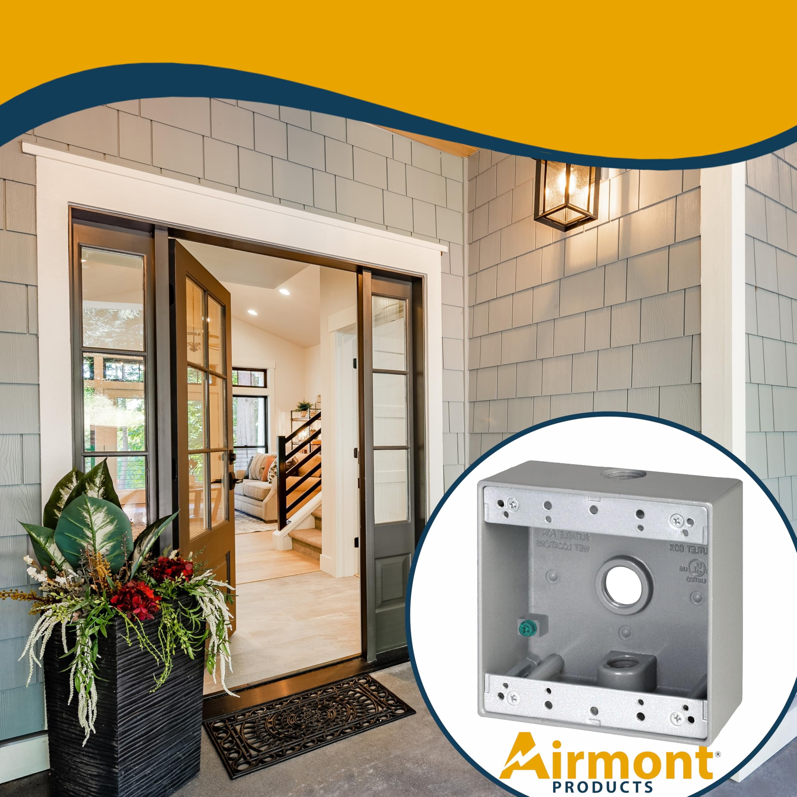 Airmont Weatherproof 2-Gang Outdoor Electrical Box  Solid Die-Cast Aluminum, 3 -In Knockouts, Precision-Machined for Dual Outlets or Switches on Patios, Decks, Garages & Wet-Location Installs