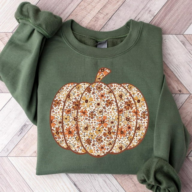 Floral Fall Pumpkin Sweatshirt, Coquette Fall Sweatshirt, Vintage Autumn Vibes Sweatshirt, Ditsy Floral Fall Sweatshirt, Preppy Pumpkin Spice Sweatshirt