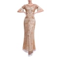 thumbnail image 2 of UPPADA Robe de Soirée pour Femmes à Paillettes avec Franges à Pampilles, Col en V, Sans Manches, Bretelles Spaghetti, Robe de Cocktail, Bal de Promo, Mini Robes de Fête, Coupe Ajustée, Froncée, Extensible, Accès Anticipé, Offres du Jour, 2 of 8