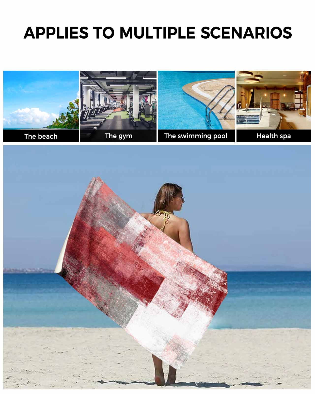 Red Grey Oil Painting Towel Set of 3, Soft Microfiber Bath Towels, Hand Towel, Washcloths, Abstract Modern Street Smear Art Quick-Dry Absorbent Towels for Bathroom Kitchen Hotel Beach Gym Spa