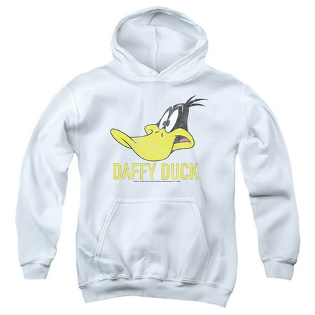 Looney Tunes Daffy Duck Kids Pull-Over Hoodie (Medium) for Youth Boys and Girls White