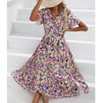 thumbnail image 5 of Midsumdr Summer Dresses for Women 2025 Fashion Casual Floral Printed Short Sleeve V-Neck Midi Dresses Elastic Waist Swing Loose Fit Plus Size Dresses with Belt, 5 of 7