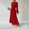thumbnail image 4 of Ygbgbb Women's Long Sleeved Solid Color Textured Button Up Dress With Lantern Sleeves And Waist Cinching Long Dress (Red,XL), 4 of 5