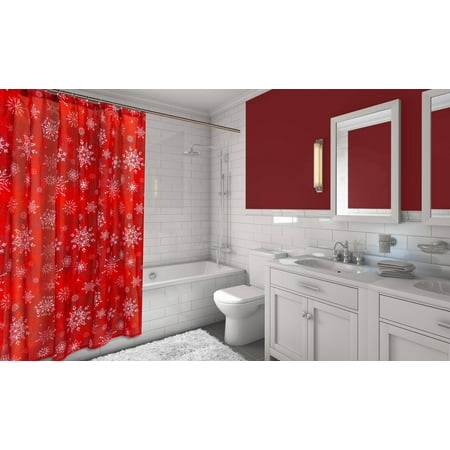 Santas Goodie Box - Santas Goodie Bag 16-Piece Bath Set: 1 Shower Curtain, 12 Fabric Covered Hooks, 1 Lotion Pump and 2 Hand Towels - Holiday Snow
