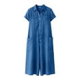 thumbnail image 4 of Women's Loose-Fitting Linen Jumpsuit with Short Sleeves and Solid Color, 4 of 7