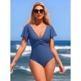 thumbnail image 4 of Charmo Ruched One Piece Swimsuits for Womens Cut Out Ruffle Bathing Suit Tummy Control Swimsuit, 4 of 6