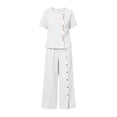 thumbnail image 5 of TaTaai Two Piece Plus Size Sets for Women Short Sleeve Button Down Top Wide Leg Pants Casual Summer Outfits, 5 of 8