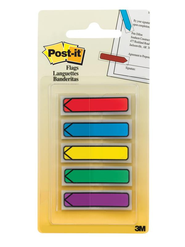 Post-it Arrow Flags, Assorted Primary Colors, .47' Wide, 100 Flags