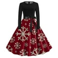 thumbnail image 1 of Robes Élégantes pour Femmes Col Rond Manches Longues Robe Imprimée Évasée pour Bal et Rassemblements Festifs, 1 of 3