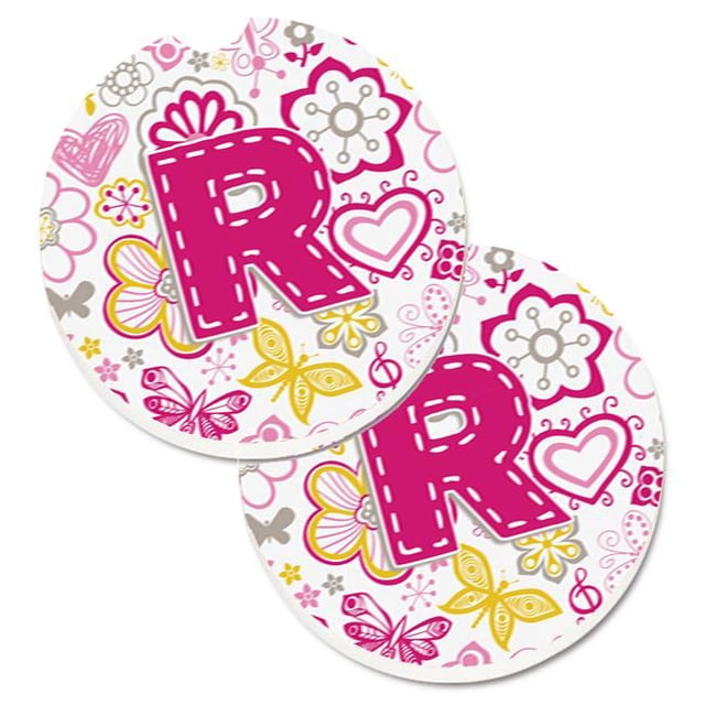 Lettre R Fleurs & Papillons Rose Lot de 2 Tasses Porte-Voitures Coaster