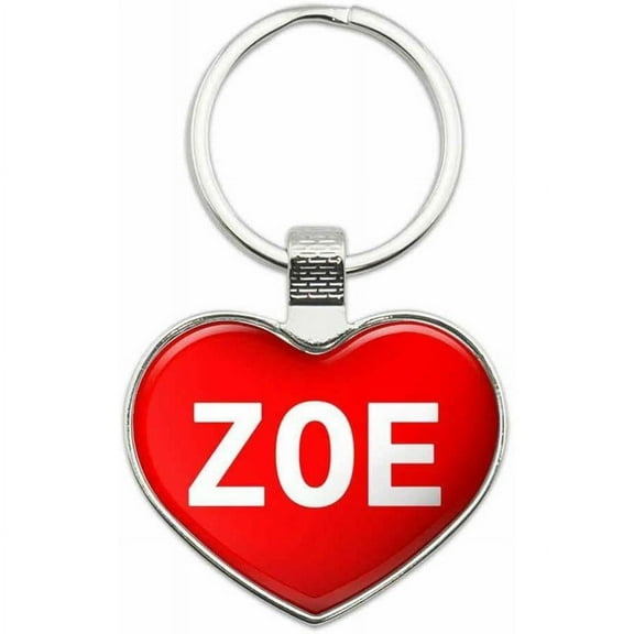 Zoe - I Love Name Metal Heart Keychain Key Chain Ring, Red